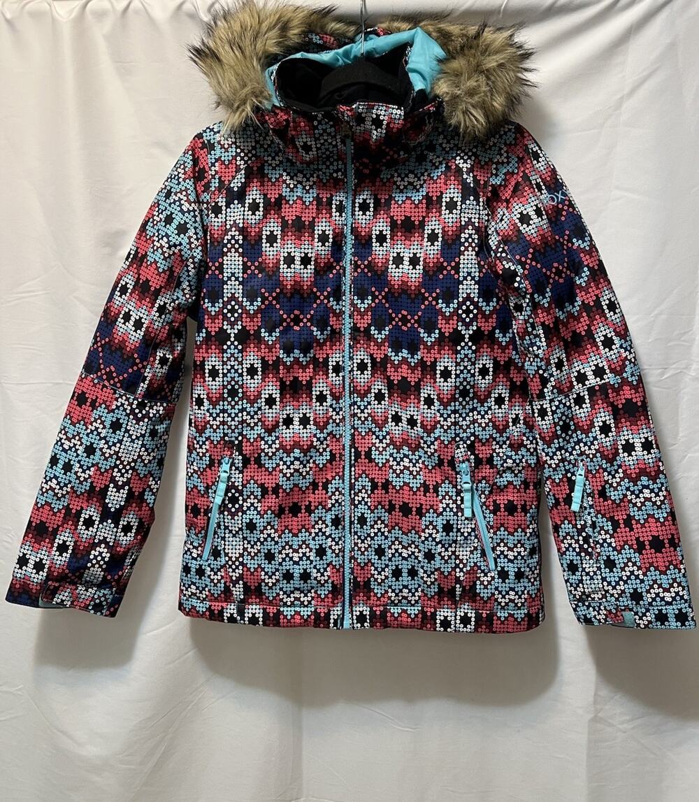 ROXY Girls American Pie Ski Jacket Parka Faux Fur Trim Hooded Zipper 14 XL